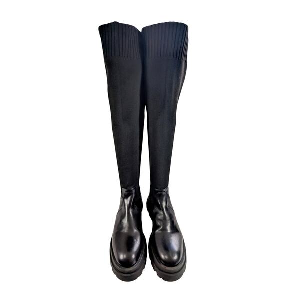 NWOT! NO DOUBT! BLACK VEGAN LEATHER & ELASTIC SKINTIGHT MILITARY BOOTS! SZ 10M - Picture 4 of 10